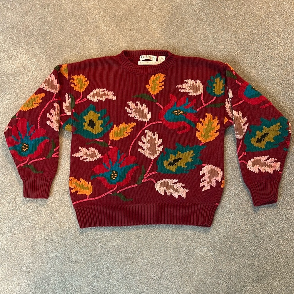 Floral Patterned Crew Neck Sweater